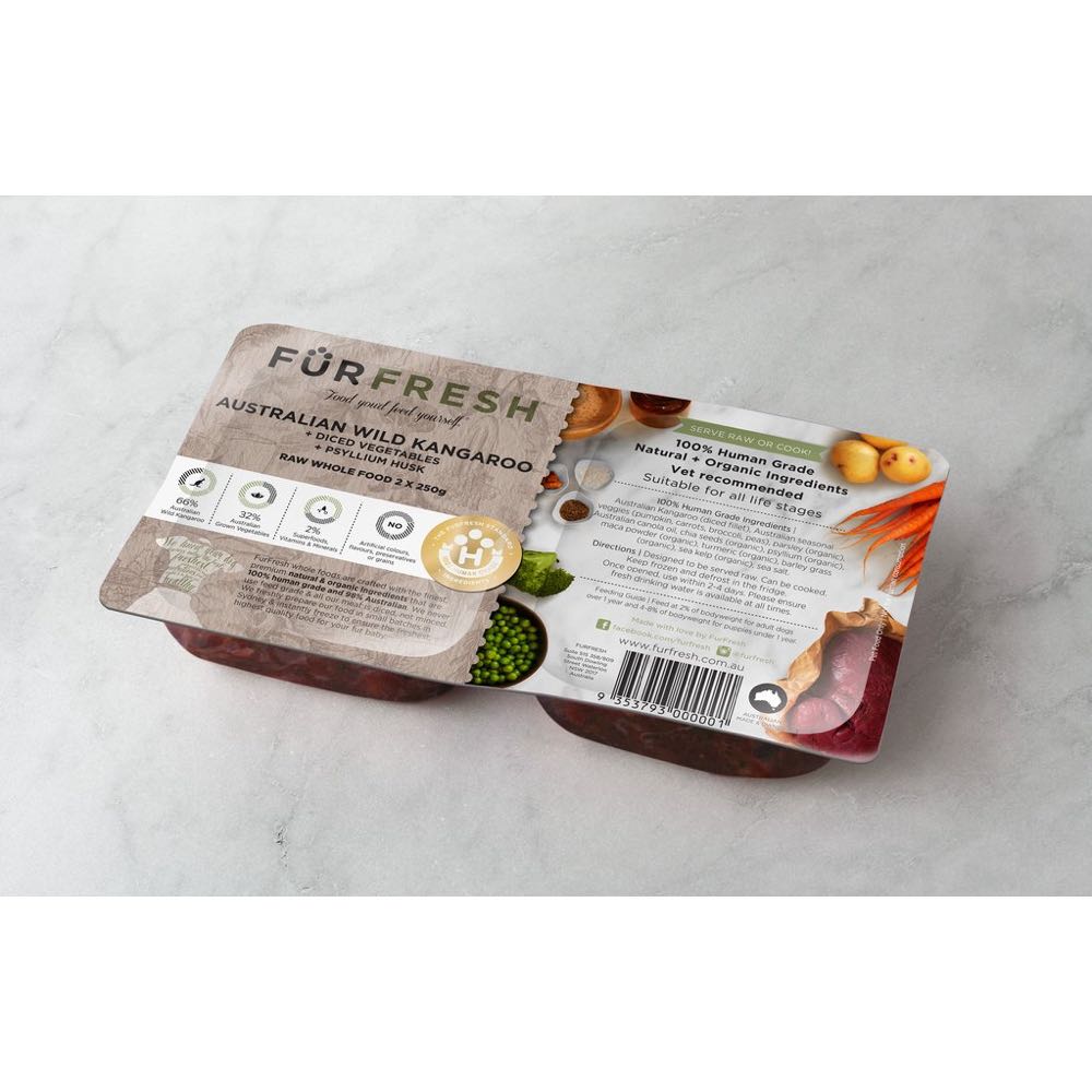 FurFresh Australian Wild Kangaroo + Vegetables + Psyllium Husk Raw Whole Dog Food 500g