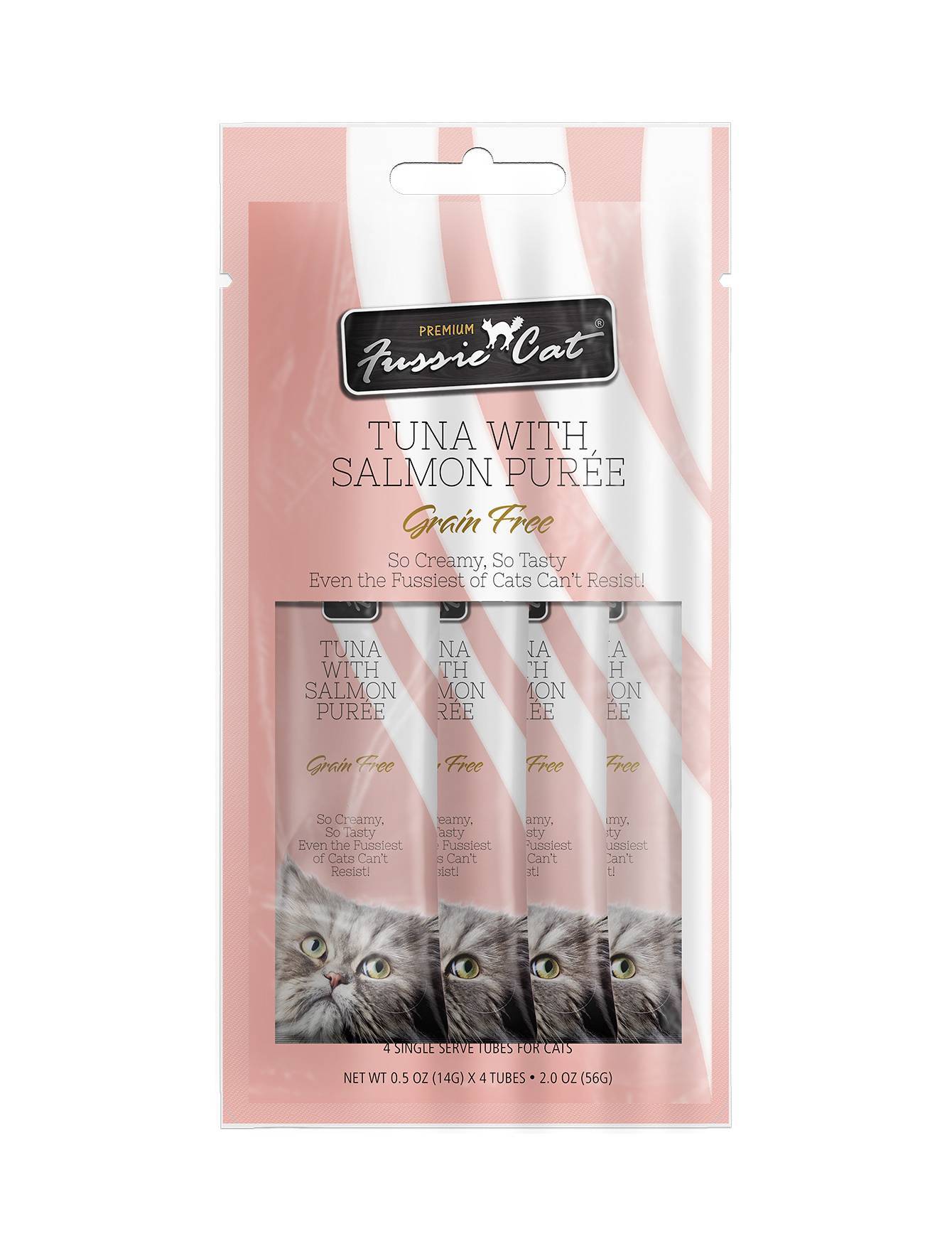3 FOR $10: Fussie Cat Puree Premium Tuna with Salmon Cat Treats 14gx4