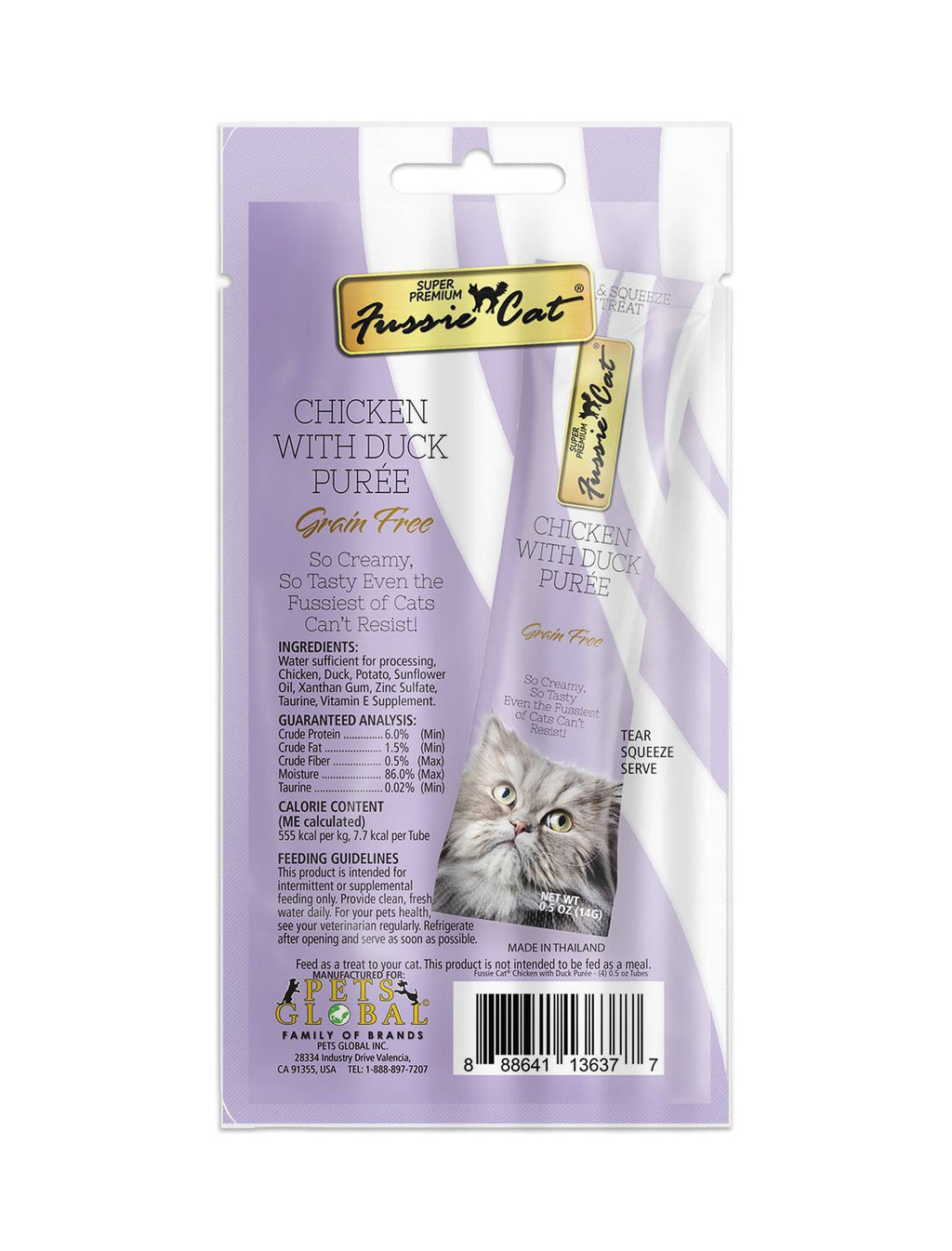 3 FOR $10: Fussie Cat Puree Super Premium Chicken with Duck Cat Treats 14gx4