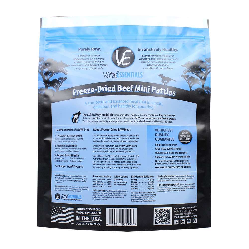 Vital Essential Beef Mini Patties Freeze-Dried Dog Food 1lb