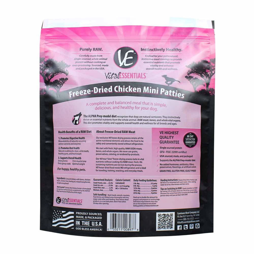 Vital Essential Chicken Mini Patties Freeze-Dried Dog Food 1lb